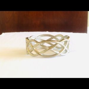 Vintage Silver Openwork Cutout Hinged Bracelet